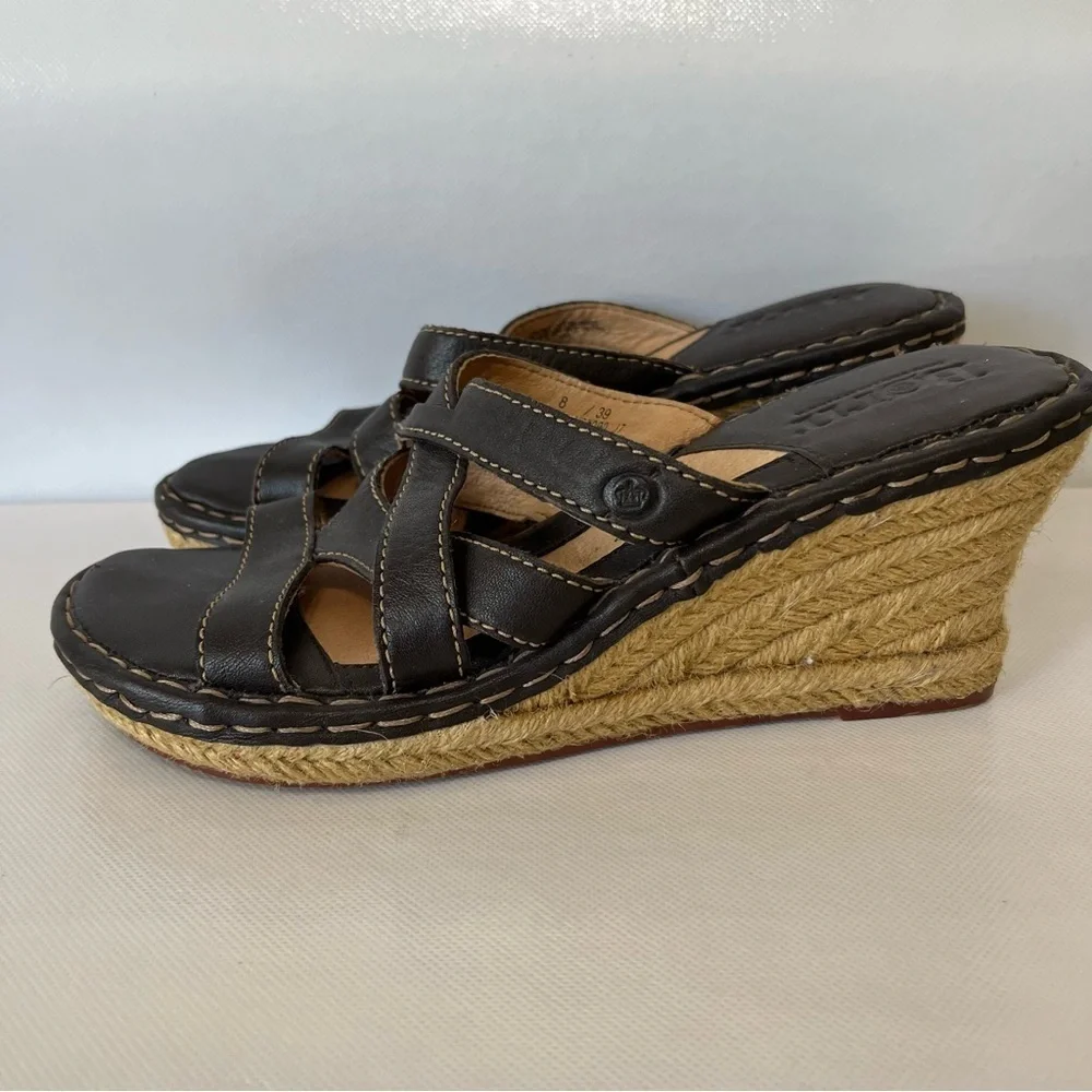 Born Brown Leather Espadrille Wedge Sandals